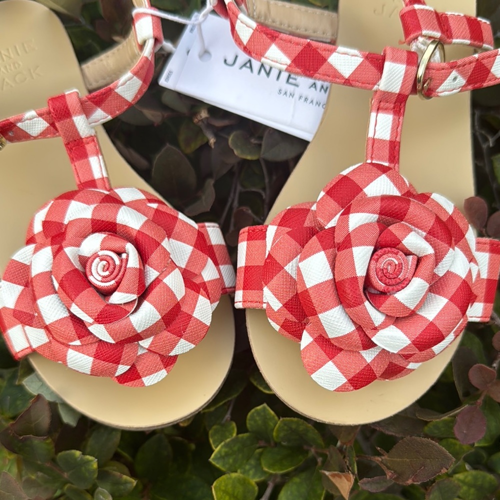 Janie and Jack Red and White Kids Gingham Sandals - Picture 3 of 8